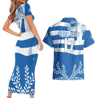 Custom Greece Basketball Couples Matching Short Sleeve Bodycon Dress and Hawaiian Shirt Sporty Style with Laurel