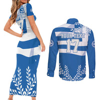 Custom Greece Basketball Couples Matching Short Sleeve Bodycon Dress and Long Sleeve Button Shirt Sporty Style with Laurel