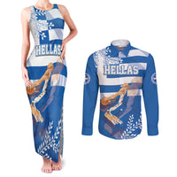 Custom Greece Basketball Couples Matching Tank Maxi Dress and Long Sleeve Button Shirt Sporty Style with Laurel