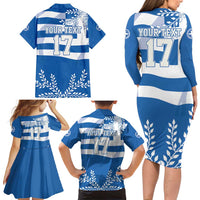 Custom Greece Basketball Family Matching Long Sleeve Bodycon Dress and Hawaiian Shirt Sporty Style with Laurel