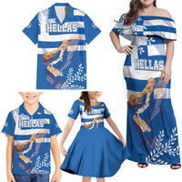 Custom Greece Basketball Family Matching Off Shoulder Maxi Dress and Hawaiian Shirt Sporty Style with Laurel