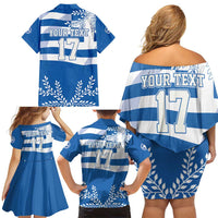 Custom Greece Basketball Family Matching Off Shoulder Short Dress and Hawaiian Shirt Sporty Style with Laurel