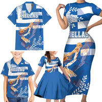 Custom Greece Basketball Family Matching Short Sleeve Bodycon Dress and Hawaiian Shirt Sporty Style with Laurel