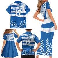 Custom Greece Basketball Family Matching Short Sleeve Bodycon Dress and Hawaiian Shirt Sporty Style with Laurel