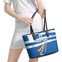 Custom Greece Basketball Leather Tote Bag Sporty Style with Laurel