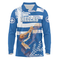Custom Greece Basketball Long Sleeve Polo Shirt Sporty Style with Laurel