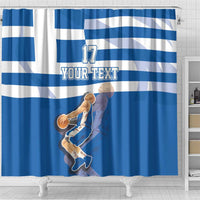 Custom Greece Basketball Shower Curtain Sporty Style with Laurel