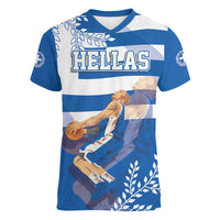 Custom Greece Basketball Women V-Neck T-Shirt Sporty Style with Laurel