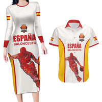 Custom Espana Basketball Spain Couples Matching Long Sleeve Bodycon Dress and Hawaiian Shirt Baloncesto Come on La Roja White Style