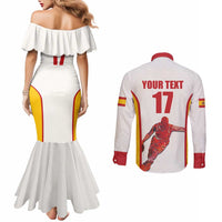 Custom Espana Basketball Spain Couples Matching Mermaid Dress and Long Sleeve Button Shirt Baloncesto Come on La Roja White Style