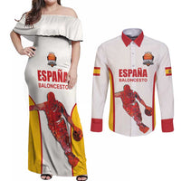 Custom Espana Basketball Spain Couples Matching Off Shoulder Maxi Dress and Long Sleeve Button Shirt Baloncesto Come on La Roja White Style