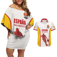 Custom Espana Basketball Spain Couples Matching Off Shoulder Short Dress and Hawaiian Shirt Baloncesto Come on La Roja White Style
