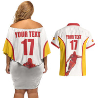 Custom Espana Basketball Spain Couples Matching Off Shoulder Short Dress and Hawaiian Shirt Baloncesto Come on La Roja White Style