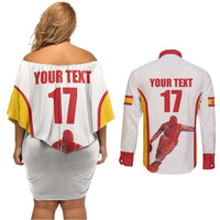 Custom Espana Basketball Spain Couples Matching Off Shoulder Short Dress and Long Sleeve Button Shirt Baloncesto Come on La Roja White Style