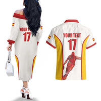 Custom Espana Basketball Spain Couples Matching Off The Shoulder Long Sleeve Dress and Hawaiian Shirt Baloncesto Come on La Roja White Style