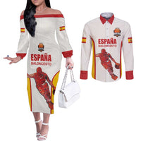 Custom Espana Basketball Spain Couples Matching Off The Shoulder Long Sleeve Dress and Long Sleeve Button Shirt Baloncesto Come on La Roja White Style