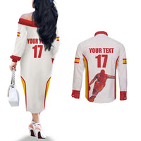 Custom Espana Basketball Spain Couples Matching Off The Shoulder Long Sleeve Dress and Long Sleeve Button Shirt Baloncesto Come on La Roja White Style