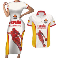 Custom Espana Basketball Spain Couples Matching Short Sleeve Bodycon Dress and Hawaiian Shirt Baloncesto Come on La Roja White Style