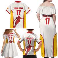 Custom Espana Basketball Spain Family Matching Off Shoulder Maxi Dress and Hawaiian Shirt Baloncesto Come on La Roja White Style