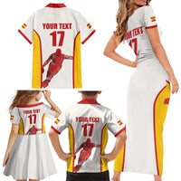 Custom Espana Basketball Spain Family Matching Short Sleeve Bodycon Dress and Hawaiian Shirt Baloncesto Come on La Roja White Style
