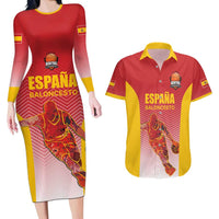 Custom Espana Basketball Spain Couples Matching Long Sleeve Bodycon Dress and Hawaiian Shirt Baloncesto Come on La Roja Red Style