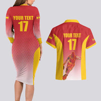 Custom Espana Basketball Spain Couples Matching Long Sleeve Bodycon Dress and Hawaiian Shirt Baloncesto Come on La Roja Red Style