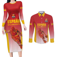Custom Espana Basketball Spain Couples Matching Long Sleeve Bodycon Dress and Long Sleeve Button Shirt Baloncesto Come on La Roja Red Style