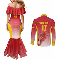 Custom Espana Basketball Spain Couples Matching Mermaid Dress and Long Sleeve Button Shirt Baloncesto Come on La Roja Red Style