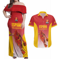 Custom Espana Basketball Spain Couples Matching Off Shoulder Maxi Dress and Hawaiian Shirt Baloncesto Come on La Roja Red Style