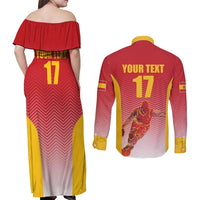 Custom Espana Basketball Spain Couples Matching Off Shoulder Maxi Dress and Long Sleeve Button Shirt Baloncesto Come on La Roja Red Style