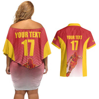 Custom Espana Basketball Spain Couples Matching Off Shoulder Short Dress and Hawaiian Shirt Baloncesto Come on La Roja Red Style