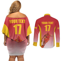 Custom Espana Basketball Spain Couples Matching Off Shoulder Short Dress and Long Sleeve Button Shirt Baloncesto Come on La Roja Red Style