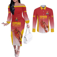 Custom Espana Basketball Spain Couples Matching Off The Shoulder Long Sleeve Dress and Long Sleeve Button Shirt Baloncesto Come on La Roja Red Style