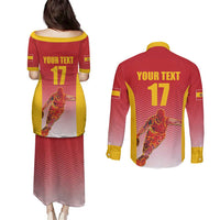 Custom Espana Basketball Spain Couples Matching Puletasi and Long Sleeve Button Shirt Baloncesto Come on La Roja Red Style