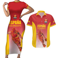 Custom Espana Basketball Spain Couples Matching Short Sleeve Bodycon Dress and Hawaiian Shirt Baloncesto Come on La Roja Red Style