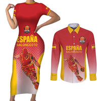 Custom Espana Basketball Spain Couples Matching Short Sleeve Bodycon Dress and Long Sleeve Button Shirt Baloncesto Come on La Roja Red Style