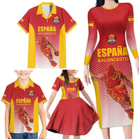 Custom Espana Basketball Spain Family Matching Long Sleeve Bodycon Dress and Hawaiian Shirt Baloncesto Come on La Roja Red Style