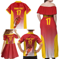 Custom Espana Basketball Spain Family Matching Off Shoulder Maxi Dress and Hawaiian Shirt Baloncesto Come on La Roja Red Style