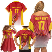 Custom Espana Basketball Spain Family Matching Off Shoulder Short Dress and Hawaiian Shirt Baloncesto Come on La Roja Red Style