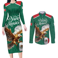 Personalized Viva Mexico Football Couples Matching Long Sleeve Bodycon Dress and Long Sleeve Button Shirt Mexican Eagle Mascot with Sporty Style