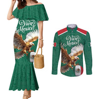 Personalized Viva Mexico Football Couples Matching Mermaid Dress and Long Sleeve Button Shirt Mexican Eagle Mascot with Sporty Style