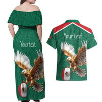 Personalized Viva Mexico Football Couples Matching Off Shoulder Maxi Dress and Hawaiian Shirt Mexican Eagle Mascot with Sporty Style