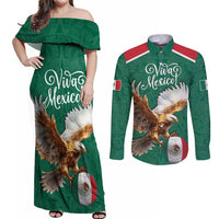 Personalized Viva Mexico Football Couples Matching Off Shoulder Maxi Dress and Long Sleeve Button Shirt Mexican Eagle Mascot with Sporty Style