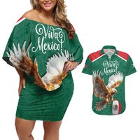 Personalized Viva Mexico Football Couples Matching Off Shoulder Short Dress and Hawaiian Shirt Mexican Eagle Mascot with Sporty Style