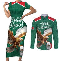 Personalized Viva Mexico Football Couples Matching Short Sleeve Bodycon Dress and Long Sleeve Button Shirt Mexican Eagle Mascot with Sporty Style