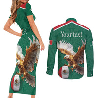 Personalized Viva Mexico Football Couples Matching Short Sleeve Bodycon Dress and Long Sleeve Button Shirt Mexican Eagle Mascot with Sporty Style