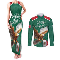 Personalized Viva Mexico Football Couples Matching Tank Maxi Dress and Long Sleeve Button Shirt Mexican Eagle Mascot with Sporty Style