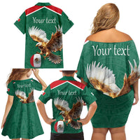 Personalized Viva Mexico Football Family Matching Off Shoulder Short Dress and Hawaiian Shirt Mexican Eagle Mascot with Sporty Style