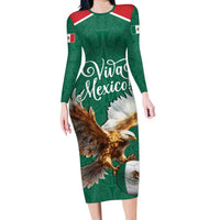 Personalized Viva Mexico Football Long Sleeve Bodycon Dress Mexican Eagle Mascot with Sporty Style
