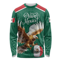 Personalized Viva Mexico Football Long Sleeve Shirt Mexican Eagle Mascot with Sporty Style